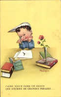 Delcampe - Artiste CPA Mariapia, Junge Am Schreibtisch, Bücher, Briefe, Rose - Sonstige & Ohne Zuordnung