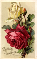 Delcampe - Artiste Lithographie Klein, Catharina, Gelbe Und Rote Rose Mit Knospen - Sonstige & Ohne Zuordnung