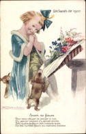 Delcampe - Artiste CPA Mauzan, Envoi De Fleurs, Les Succes De 1900, Mädchen, Hunde - Sonstige & Ohne Zuordnung