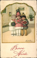 Delcampe - Artiste CPA Ebner, Pauli, Glückwunsch Neujahr, Drei Mädchen Mit Blumen - Sonstige & Ohne Zuordnung