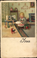 Delcampe - Artiste CPA Ebner, Pauli, Mädchen Mit Puppenwagen, Teddy, Puppenhaus - Sonstige & Ohne Zuordnung
