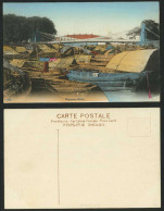 Delcampe - Singapore River Scene Bridge Sampan Native Boat Harbour Old Hand Tinted Postcard - Non Classés