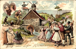 Delcampe - Lithographie Altweibermühle Verwandelt Alte Frauen In Junge, Wassermühle - Wassermühlen