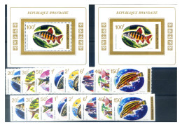 Delcampe - Ruanda. Fauna. Pesci 1973. Serie Dentellata + Non Dentellata + 2 Foglietti. - Andere & Zonder Classificatie