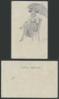 Delcampe - Hand Painted Artist Signed Glamour Lady Woman Girl Fashion Umbrella Old Postcard - Non Classés