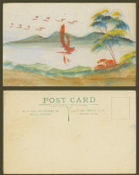 Delcampe - Novelty Old Genuine Hand Painted Postcard Sailing Boat Mountain Tree River Lake - Non Classés