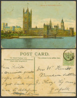 Delcampe - London 1/2d 1907 Old Colour Postcard Houses Of Parliament, Big Ben, Thames River - Non Classés