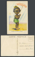 Delcampe - Black Girl With Umbrella, Rain, My Dress Will Shrink, Artist Signed Old Postcard - Non Classés