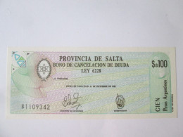 Delcampe - Argentina-Province Of Salta 100 Pesos Argentinos 1987 UNC Banknote See Pictures - Argentine