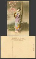 Delcampe - Japan Old Hand Tinted Postcard Geisha Girl Woman Lady Cherry Blossoms Teapot Cup - Altri & Non Classificati
