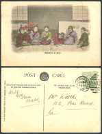 Delcampe - Japan 1905 Old Hand Tinted Postcard Children At Play Girls Boy Playing Card Game - Altri & Non Classificati
