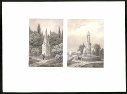 Delcampe - Stahlstich Frankfurt A. O., Monument General V. Kleist, Aus Brandenburgisches Album Von B. S. Berendsohn, 1860 - Estampes & Gravures