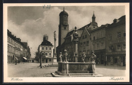Delcampe - AK Weilheim / Oberbayern, Hauptplatz M. Brunnen, Denkmal, Geschäften, Uhren- Gold U. Silberwaren Franz Forst - Weilheim