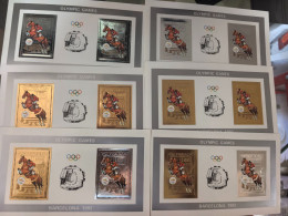 Delcampe - Guyana 1992 Olympic Games BARCELONA 92 Jumping Horse  Gold + Silver Foil Perf. +imperf. - Guyane (1966-...)