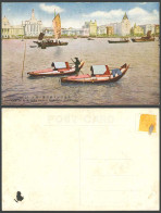 Delcampe - China Old Postcard Shanghai, The Bund, Whangpoo River, Native Chinese Junk Boats - China