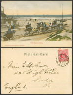 Delcampe - South Africa KE7 1d 1905 Old Hand Tinted UB Postcard Durban Beach & Ricksha Boys - Non Classés