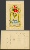 Delcampe - WW1 SILK Embroidered French 1917 Old Postcard Many Happy Returns Flowers Novelty - Non Classés