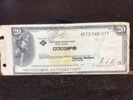 Delcampe - US Bearer's Checks US Money International Travel CHEQUE `20$ Year -LOT-1PCS - Chèques & Chèques De Voyage