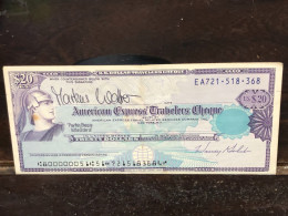 Delcampe - 1980/2004 US Bearer's Checks US Money International Travel CHEQUE `20 US DOLLARS Year -LOT-1PCS - Chèques & Chèques De Voyage