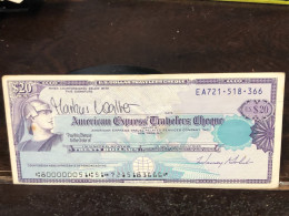 Delcampe - 1980/2004 US Bearer's Checks US Money International Travel CHEQUE `20 US DOLLARS Year -LOT-1PCS - Cheques En Traveller's Cheques