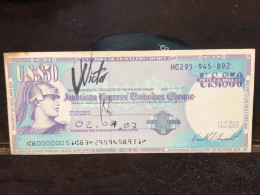 Delcampe - 1980/2004 US Bearer's Checks US Money International Travel CHEQUE `50 US DOLLARS Year -LOT-1PCS - Cheques En Traveller's Cheques