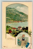 Delcampe - 6354 Vitznau Prägedruck Mit Rigi Weissfluh Tracht Wappen Lithographie - 13455549 - Vitznau