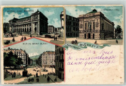 Delcampe - 1200 Genève Genf 1908 Lithographie Hotel Des Postes Rue Du Mont Blanc Vi... - 13251474 - Genève