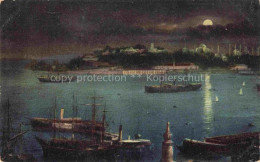 Delcampe - ISTANBUL Constantinopel TK Pointe-du-Serail Hafen Schiffe Mondschein Moschee Min - Türkei
