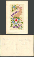 Delcampe - WW1 SILK Embroidered French Old Postcard Birthday Greetings And Flowers, Novelty - Non Classés
