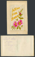 Delcampe - WW1 SILK Embroidered French Old Postcard A Kiss From France Flowers, JMT Novelty - Non Classés