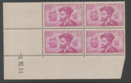 Delcampe - Coin Daté Du Timbre De France N° 0296 Du 9 10 34 Neuf ** - Autres & Non Classés
