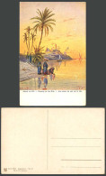 Delcampe - Egypt F Perlberg Old Postcard Evening On Nile River Women Drawing Water New Moon - Sonstige & Ohne Zuordnung