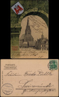 Delcampe - Ansichtskarte Demmin Kirche Mit Rathaus Torbogen Heraldik 1903 - Demmin