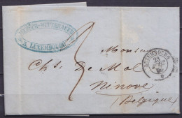 Delcampe - L. Càd LUXEMBOURG /23 AOUT 1860 Pour NINOVE Belgique - Port "3" (au Dos: Càd Ambulant "LUXEMBOURG PAR NAMUR" & Arrivée N - 1859-1880 Armoiries