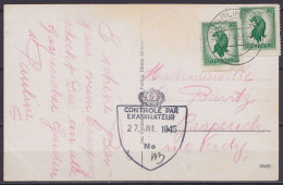 Delcampe - CP Luxembourg Affr. 2x 30c Càpt JUNGLINSTER /25.7.1945 Pour GASPERICH - Cachet Censure "CONTRÔLE PAR EXAMINATEUR /27.JUI - Covers & Documents