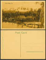 Delcampe - Fiji Old Postcard Native Bridge, Houses Huts Natives Palm Trees Hill Ethnic Life - Fiji