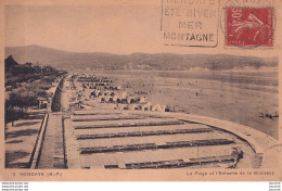 Delcampe - L5-64) HENDAYE - LA PLAGE ET ESTUAIRE DE LA BIDASSOA + TAMPON AU DOS BAR PANCHOA - EN 1938 - 2 SCANS - Hendaye
