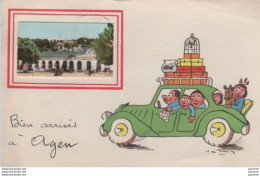 Delcampe - 47) AGEN - BIEN ARRIVES A  AGEN - ILLUSTRATEUR JEAN DE PREISSAC - EN 1958 - ( 2 SCANS ) - Agen