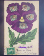 Delcampe - 1688 THEME . RECEVEZ CETTE PENSEE . PORTRAIT DE FILLETTE DANS CHAQUE PETALE . OBLITEREE 1908 - Blumen