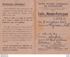 Delcampe - L8- NICE - SOCIETE MUTUELLE CHIRURGICALE DES ALPES MARITIME - CARTE DE MEMBRE 1951 - 52 - 53 - 54 -  ( 2 SCANS ) - Documents Historiques