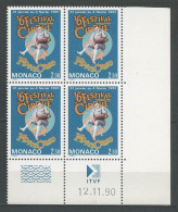 Delcampe - MONACO 1992  N° 1810 ** Bloc De 4 Coin Daté Neuf MNH Superbe C 10 € Festival International Du Cirque De Monte-Carlo. Clo - Ungebraucht