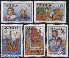 Delcampe - Anguilla 1986 Discovery Of America 5v, Mint NH, History - Transport - Explorers - Ships And Boats - Explorateurs