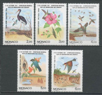 Delcampe - MONACO 1991  N° 1754à1758 ** Neufs MNH Superbes C 12,50 € Oiseaux Birds, Cigogne, Colibri, Sarcelle, Guépier Fleurs - Ungebraucht
