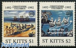 Delcampe - Saint Kitts/Nevis 1992 Discovery Of America 2v, Mint NH, History - Transport - Explorers - Ships And Boats - Explorateurs