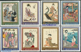 Delcampe - Hungary 1971 Japanese Paintings 8v, Mint NH, Nature - Birds - Hunting - Art - East Asian Art - Paintings - Ungebraucht