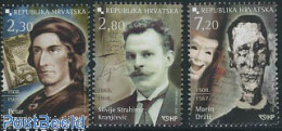 Delcampe - Croatia 2008 Famous Persons 3v, Mint NH, Performance Art - Theatre - Art - Authors - Books - Theatre