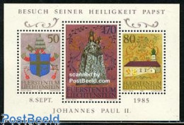 Delcampe - Liechtenstein 1985 Visit Of Pope John Paul II S/s, Mint NH, History - Religion - Coat Of Arms - Churches, Temples, Mos.. - Neufs