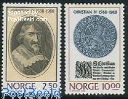 Delcampe - Norway 1988 King Christian IV 2v, Mint NH, History - Various - Kings & Queens (Royalty) - Money On Stamps - Neufs