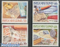 Delcampe - Papua New Guinea 1985 Post Office Centenary 4v, Mint NH, Transport - Post - Stamps On Stamps - Aircraft & Aviation - S.. - Poste