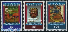 Delcampe - Liechtenstein 1993 Tibet Collection 3v, Mint NH, Nature - Fish - Art - Art & Antique Objects - Museums - Paintings - Neufs